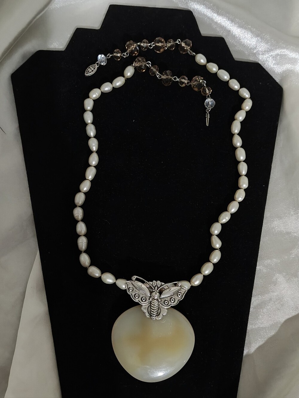 Amy Kahn Russell 925 Artisan Butterfly&Moonstone Freshwater Pearl Necklace - Picture 2 of 7